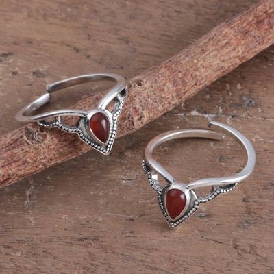 Primary image for Pair of Adjustable Orange Onyx Sterling Silver Toe Rings Enchanting Crown