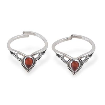 Alternate image for Pair of Adjustable Orange Onyx Sterling Silver Toe Rings Enchanting Crown