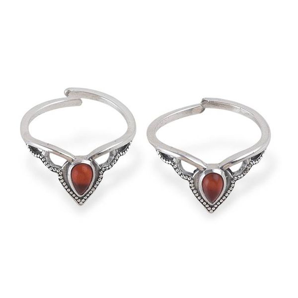 Alternate image for Pair of Adjustable Orange Onyx Sterling Silver Toe Rings Enchanting Crown