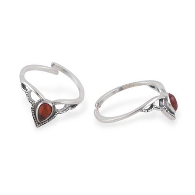 Alternate image for Pair of Adjustable Orange Onyx Sterling Silver Toe Rings Enchanting Crown