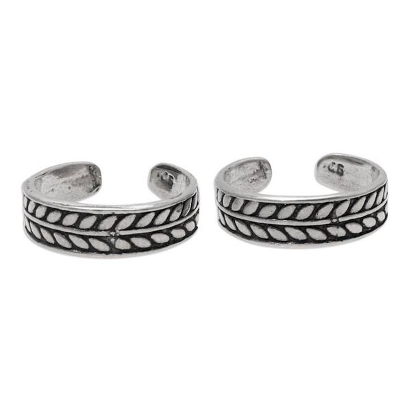 Alternate image for Patterned Sterling Silver Toe Rings from India Pair Patterned Bliss
