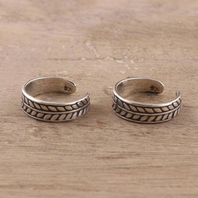 Alternate image for Patterned Sterling Silver Toe Rings from India Pair Patterned Bliss