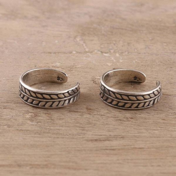 Alternate image for Patterned Sterling Silver Toe Rings from India Pair Patterned Bliss