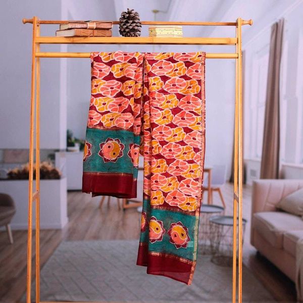 Alternate image for Cotton and Silk Shawl with Hand-Stamped Batik Floral Motifs Floral Grandeur