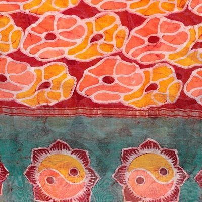 Alternate image for Cotton and Silk Shawl with Hand-Stamped Batik Floral Motifs Floral Grandeur