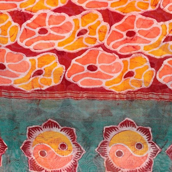 Alternate image for Cotton and Silk Shawl with Hand-Stamped Batik Floral Motifs Floral Grandeur