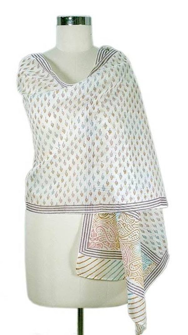 Alternate image for Cotton and Chanderi silk shawl Paisley Paradise