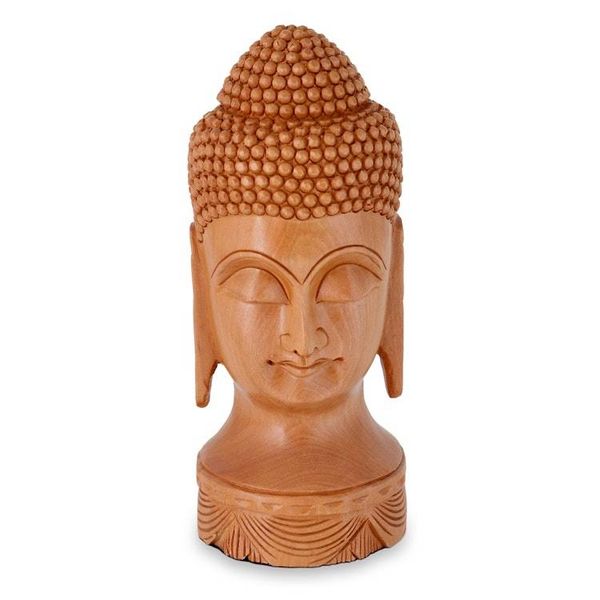 Alternate image for Vividly Hand Carved Wood Buddha Sculpture from India Meditative Buddha