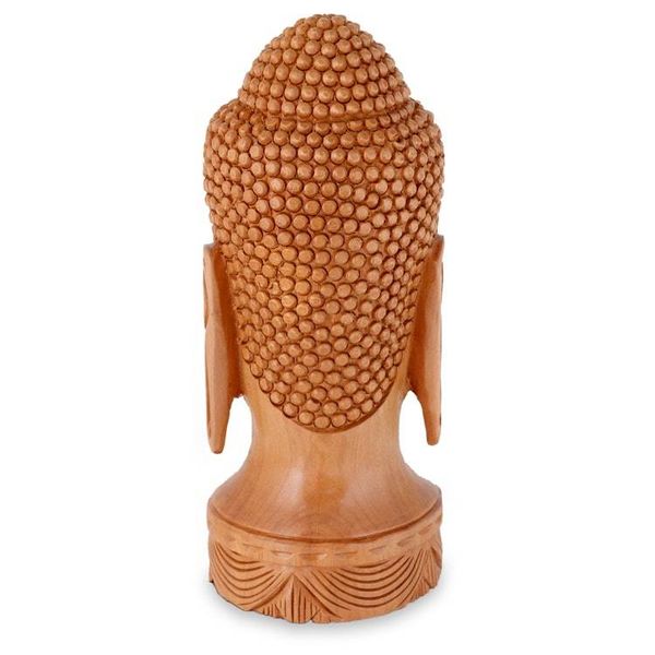 Alternate image for Vividly Hand Carved Wood Buddha Sculpture from India Meditative Buddha