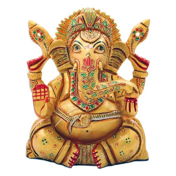 Alternate image for Hand-Painted Traditional Kadam Wood Sculpture of Ganesha Ganesha in Lalitasana