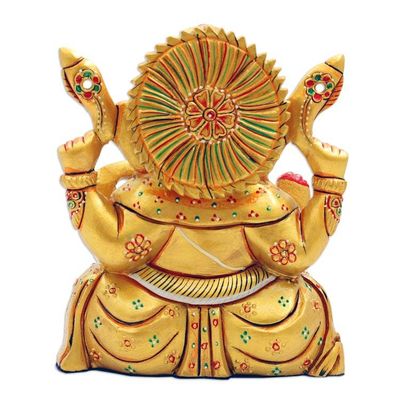 Alternate image for Hand-Painted Traditional Kadam Wood Sculpture of Ganesha Ganesha in Lalitasana