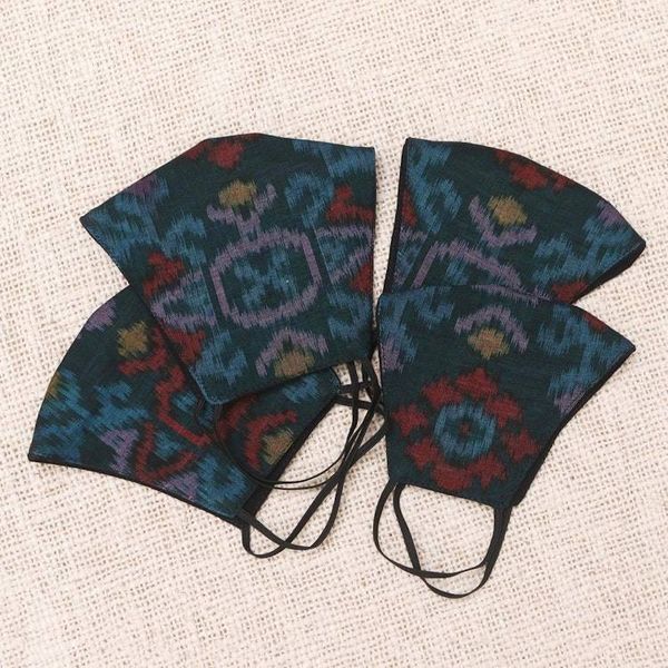 Alternate image for 2 Adult2 Child Handwoven Black  Azure 2-Layer Cotton Ikat Ikat Mystique