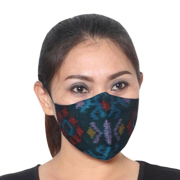 Alternate image for 2 Adult2 Child Handwoven Black  Azure 2-Layer Cotton Ikat Ikat Mystique