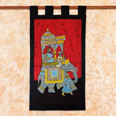 Alternate image for Handmade Indian Cotton Batik Elephant Wall Hanging Royal Outing