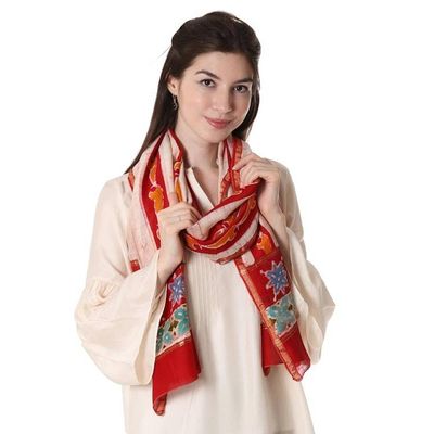 Primary image for Artisan Designed Batik Dyed Cotton and Silk Shawl Volcanic Fire