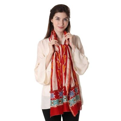 Alternate image for Artisan Designed Batik Dyed Cotton and Silk Shawl Volcanic Fire