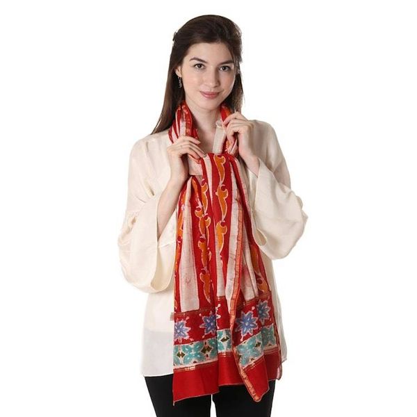 Alternate image for Artisan Designed Batik Dyed Cotton and Silk Shawl Volcanic Fire