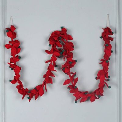 Primary image for Handmade Red and Green 100 Wool Felt Christmas Garland Eve Decorations
