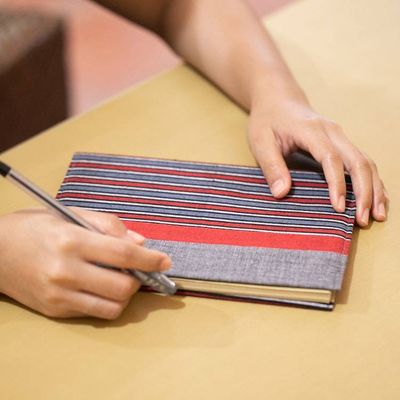 Primary image for Striped Red and Grey Cotton 50-Page Notebook with Pocket Memory of Java
