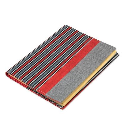 Alternate image for Striped Red and Grey Cotton 50-Page Notebook with Pocket Memory of Java