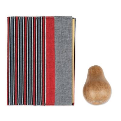 Alternate image for Striped Red and Grey Cotton 50-Page Notebook with Pocket Memory of Java