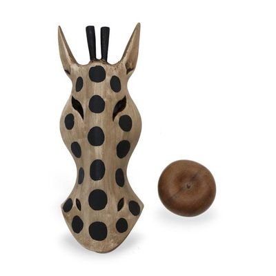 Alternate image for Giraffe-Themed Albesia Wood Wall Mask Hand-Carved in Bali Glorious Giraffe