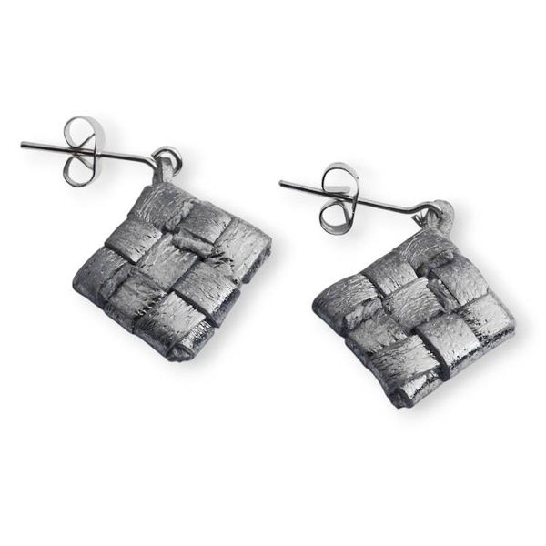 Alternate image for Hand-Painted Modern Geometric Leather Drop Earrings Rice Cake