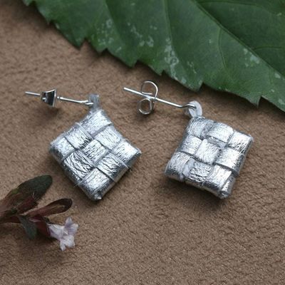 Alternate image for Hand-Painted Modern Geometric Leather Drop Earrings Rice Cake