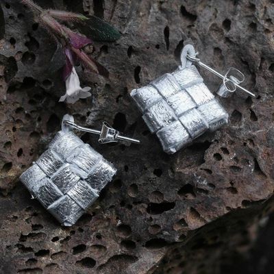 Alternate image for Hand-Painted Modern Geometric Leather Drop Earrings Rice Cake
