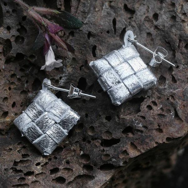 Alternate image for Hand-Painted Modern Geometric Leather Drop Earrings Rice Cake
