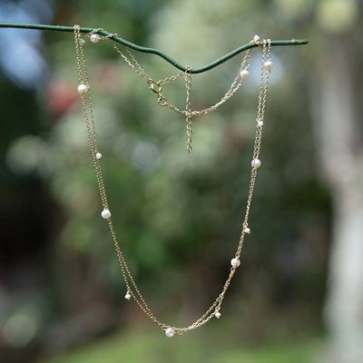 Alternate image for Gold-Plated Cultured Pearl Double-Strand Station Necklace Flawless Orbs