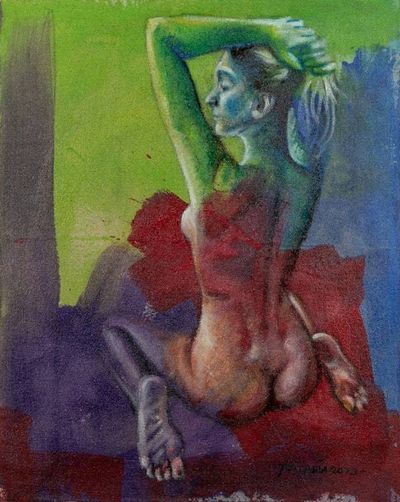 Alternate image for Artistic Nude Acrylic and Oil Painting in Vibrant Hues Reina