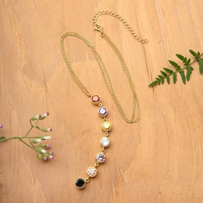 Primary image for 7 Color Chakra-Themed Gold-Plated Cubic Zirconia Necklace Multicolored Chakra