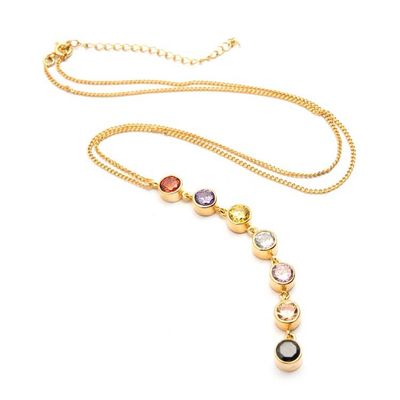 Alternate image for 7 Color Chakra-Themed Gold-Plated Cubic Zirconia Necklace Multicolored Chakra