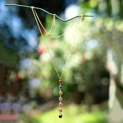 Alternate image for 7 Color Chakra-Themed Gold-Plated Cubic Zirconia Necklace Multicolored Chakra