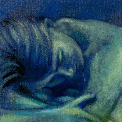 Alternate image for Artistic Nude Acrylic and Oil Painting in Blue and Green Lauren