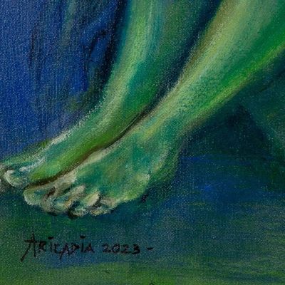 Alternate image for Artistic Nude Acrylic and Oil Painting in Blue and Green Lauren