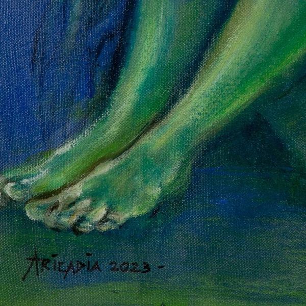 Alternate image for Artistic Nude Acrylic and Oil Painting in Blue and Green Lauren