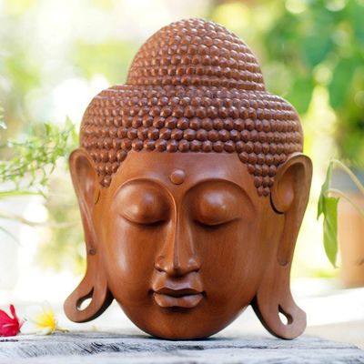 Alternate image for Mahogany Wood Mask of Buddha Beatific Buddha