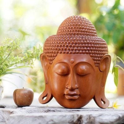 Alternate image for Mahogany Wood Mask of Buddha Beatific Buddha