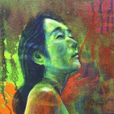 Alternate image for Original Signed Artistic Nude Painting in Rainbow Colors Life Must Go On