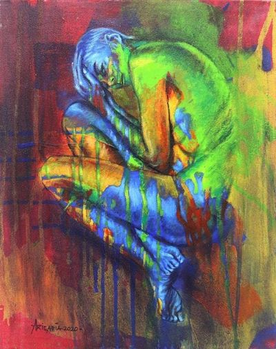 Primary image for Artistic Nude Figure Study Painting in Rainbow Colors Life is Adventure