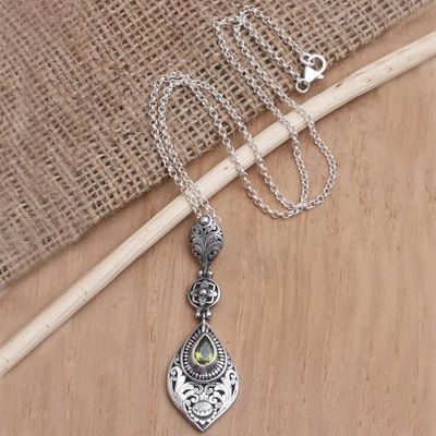 Primary image for Balinese Sterling Silver and Peridot Pendant Necklace Lotus Lake in Green