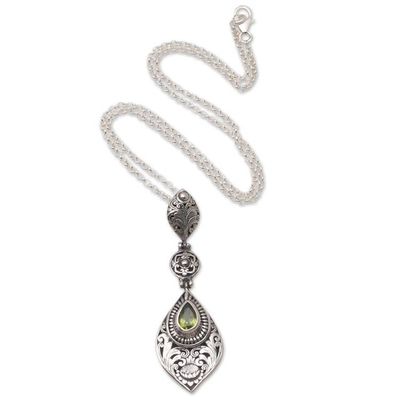 Alternate image for Balinese Sterling Silver and Peridot Pendant Necklace Lotus Lake in Green