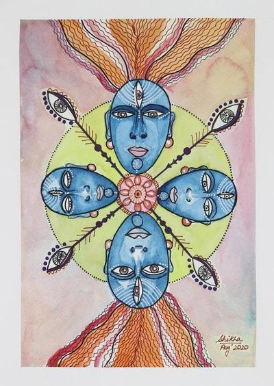 Primary image for Watercolor Buddhism Painting on Hand Made Paper Four Faces of Love