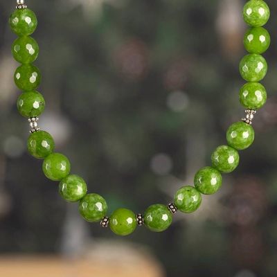Primary image for Agate and Sterling Silver Beaded Necklace in Green Hues Lucky Sparks