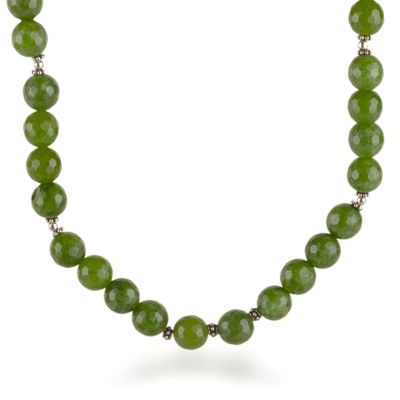 Alternate image for Agate and Sterling Silver Beaded Necklace in Green Hues Lucky Sparks