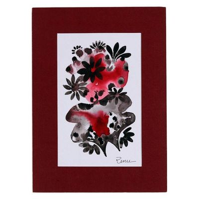Alternate image for Impressionist Modern Floral Watercolor Painting with Mat Aquatic Blossoms
