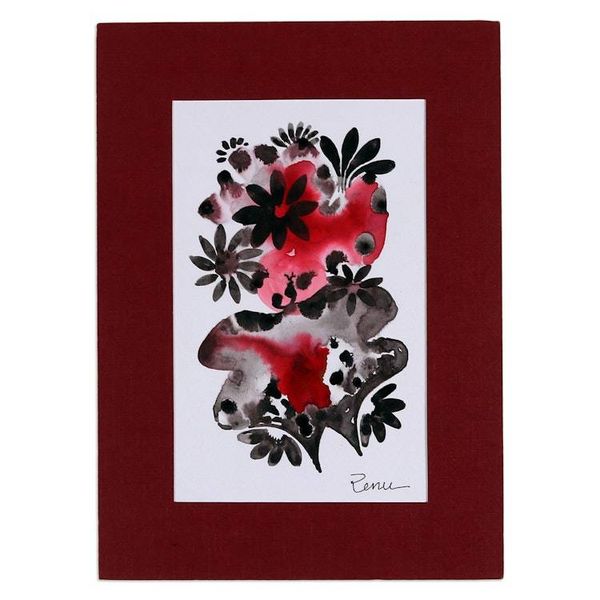 Alternate image for Impressionist Modern Floral Watercolor Painting with Mat Aquatic Blossoms