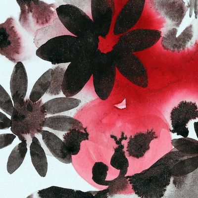 Alternate image for Impressionist Modern Floral Watercolor Painting with Mat Aquatic Blossoms